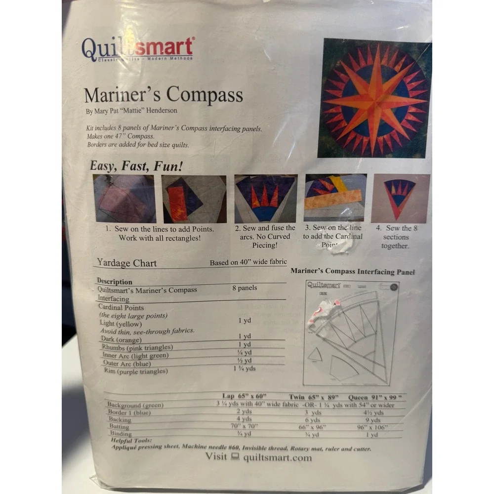 Quiltsmart Mariners Compass Quilt‎ Kit Interfacing Panels Sewing Pattern